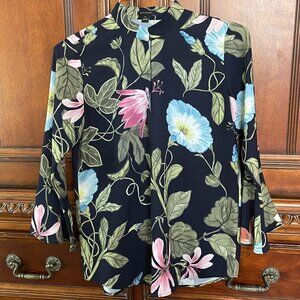 Ann Taylor Black Floral Bell Sleeved Blouse
